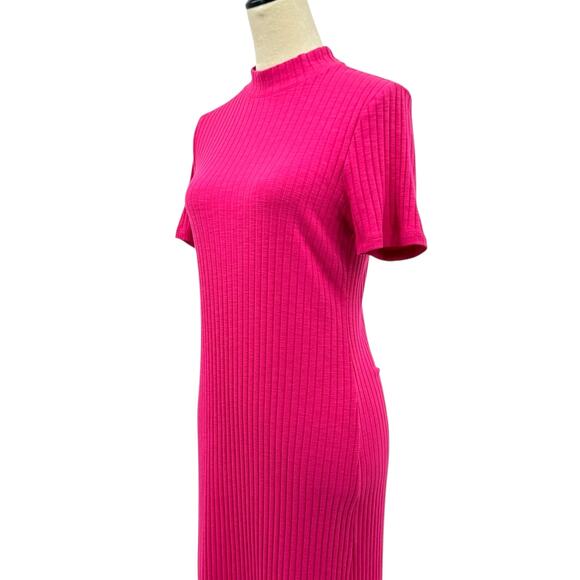 Anthropologie Court & Rowe Hot Pink Ribbed Mock Neck Bodycon Midi Dress - Picture 5 of 10